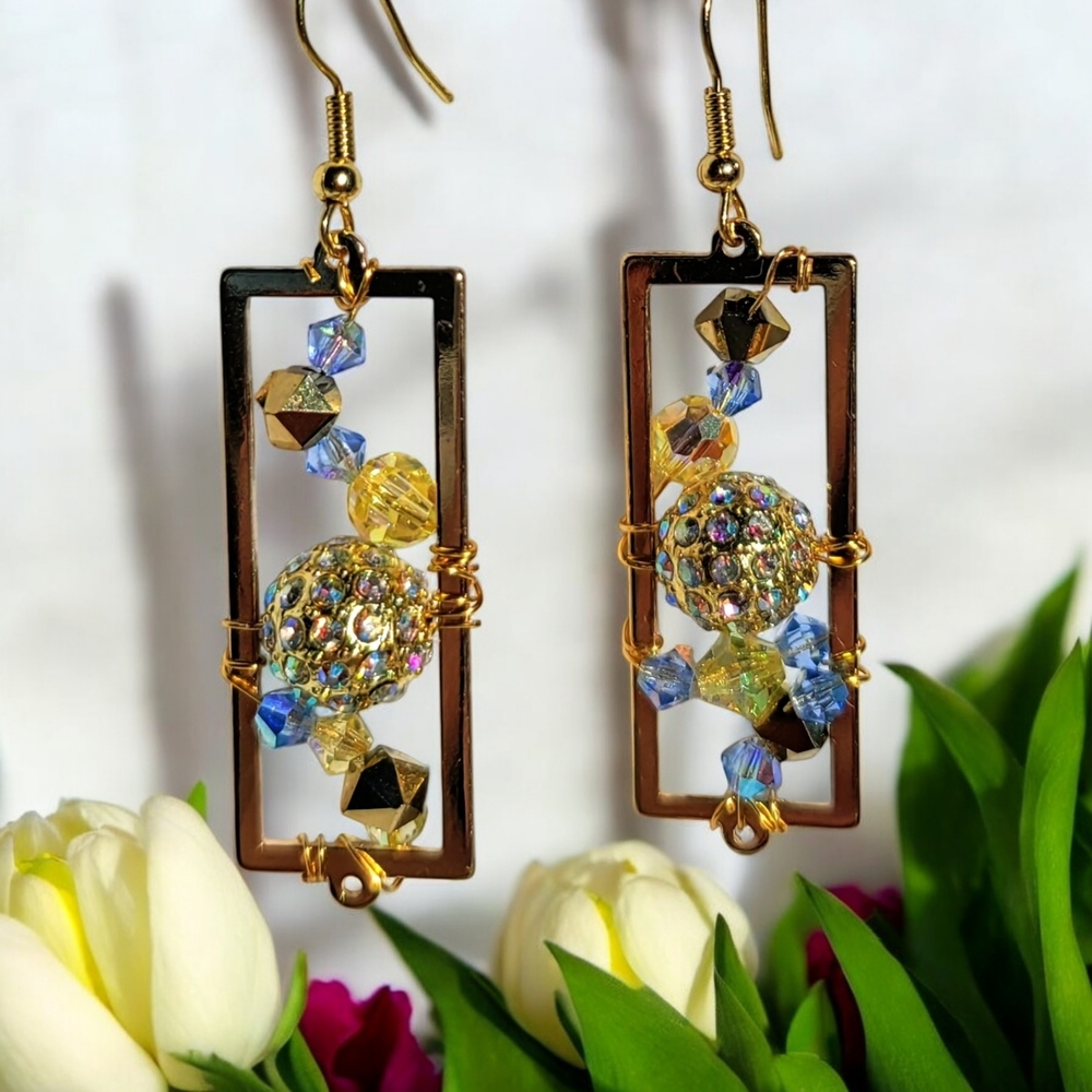 Elegant Gold and Multicolor Dangle Earrings